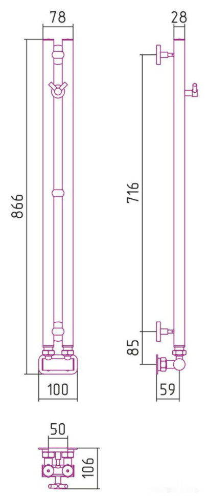 Полотенцесушитель Сунержа Нюанс EU50+ 840х50 051-0212-0840 Полотенцесушитель Сунержа Нюанс EU50+ 840х50 051-0212-0840
