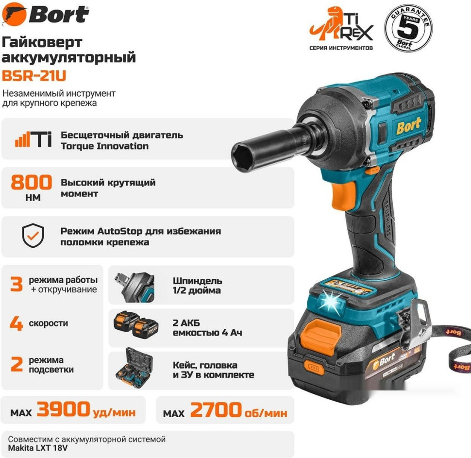 Гайковерт BORT BSR-21U 93418477 (с 2-мя АКБ, кейс) Гайковерт BORT BSR-21U 93418477 (с 2-мя АКБ, кейс)