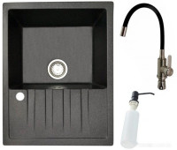 Кухонная мойка БелЭворс Vega R + смеситель W74004-2 + дозатор L405F (черный)