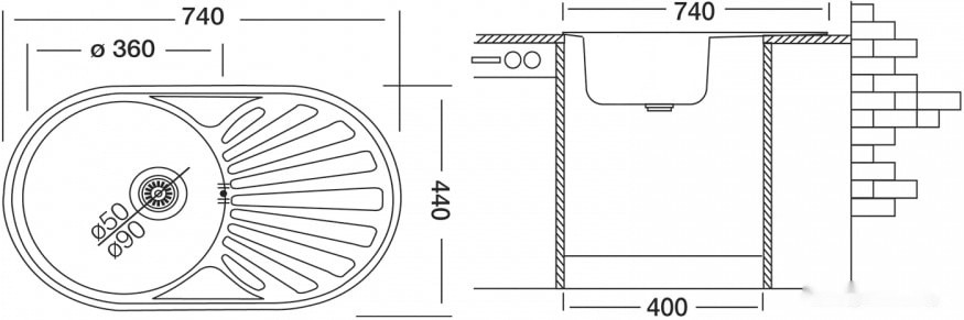 Кухонная мойка Ukinox Фаворит FAP740.440-GT8K 1R Кухонная мойка Ukinox Фаворит FAP740.440-GT8K 1R