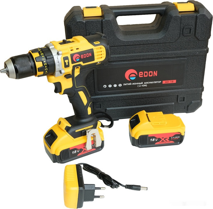 Дрель-шуруповерт Edon AD-18 1002010507 (с 2-мя АКБ, кейс, набор оснастки)