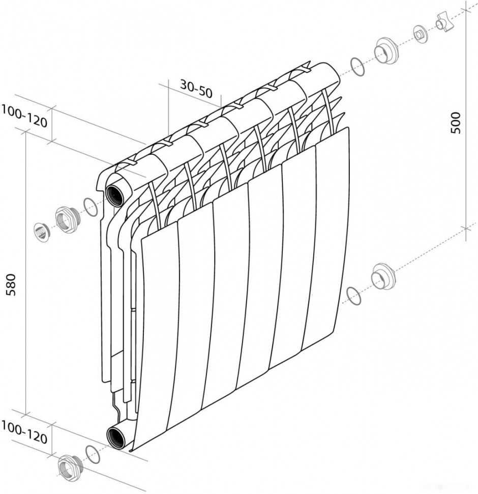 Радиатор Royal Thermo Biliner Alum 500 Noir Sable (12 секций) Радиатор Royal Thermo Biliner Alum 500 Noir Sable (12 секций)
