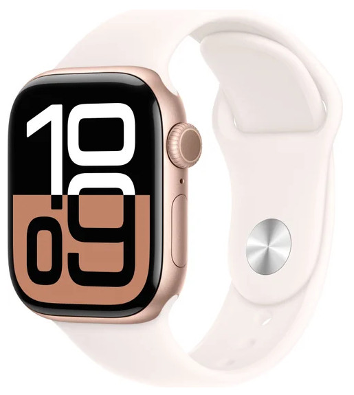 Умные часы Apple Watch Series 10 42 мм (алюминиевый корпус, розовое золото/легкие румяна, спортивный силиконовый ремешок S/M)