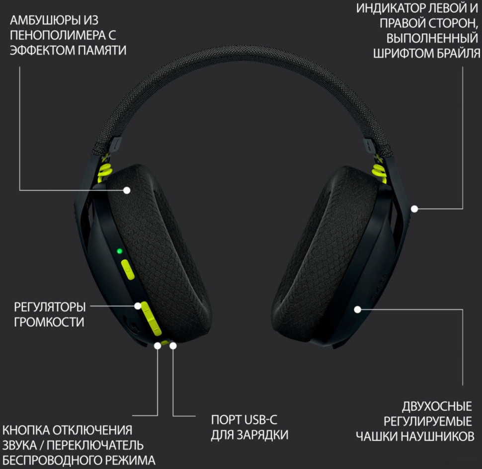 Наушники Logitech G435 Lightspeed (черный/неоновый желтый) Наушники Logitech G435 Lightspeed (черный/неоновый желтый)