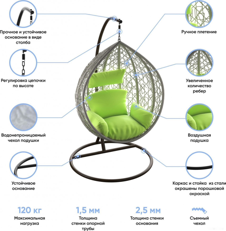 Подвесное кресло LoftyHome Noni 1147 (grey spots/green) Подвесное кресло LoftyHome Noni 1147 (grey spots/green)