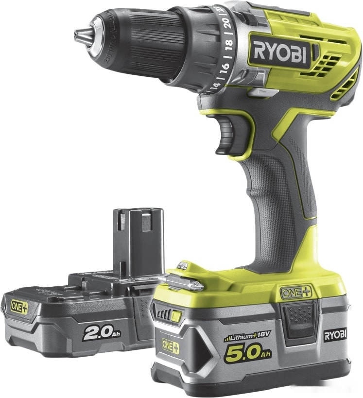 Дрель-шуруповерт Ryobi R18DD3-252S 5133003353 (с 2-мя АКБ 2 Ah+5 Ah, сумка)