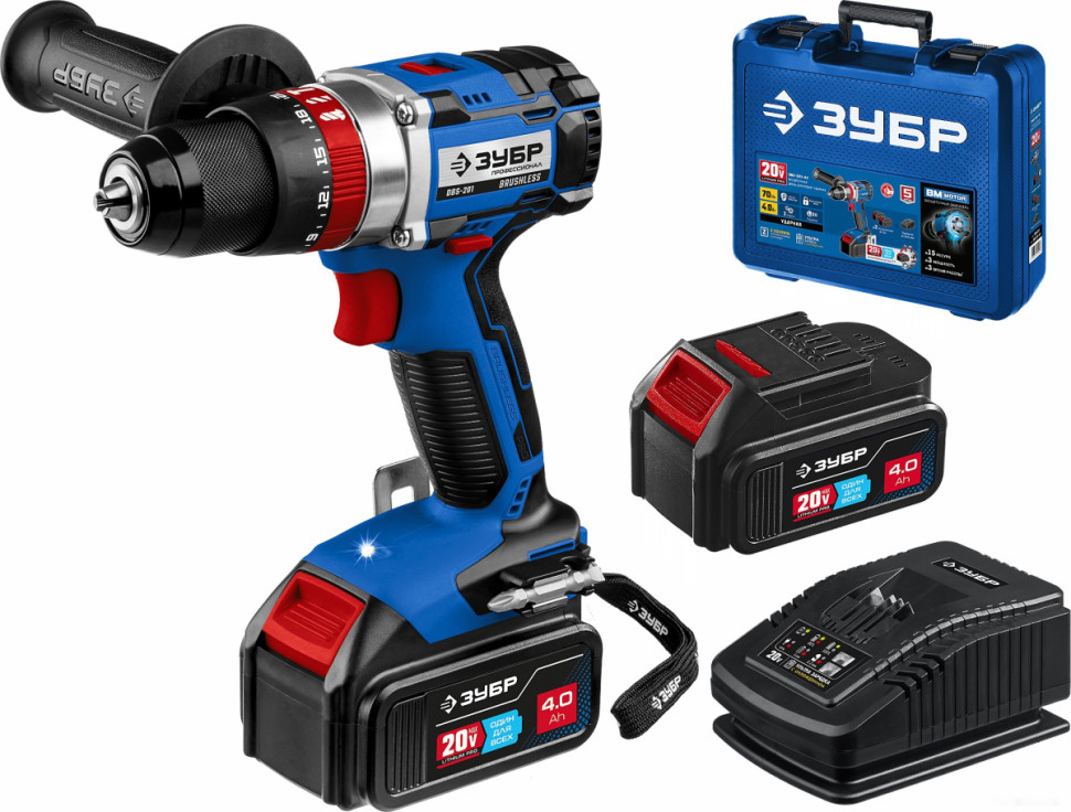 Ударная дрель-шуруповерт ЗУБР Профессионал DBS-201-42 (с 2-мя АКБ 4 Ач, кейс)