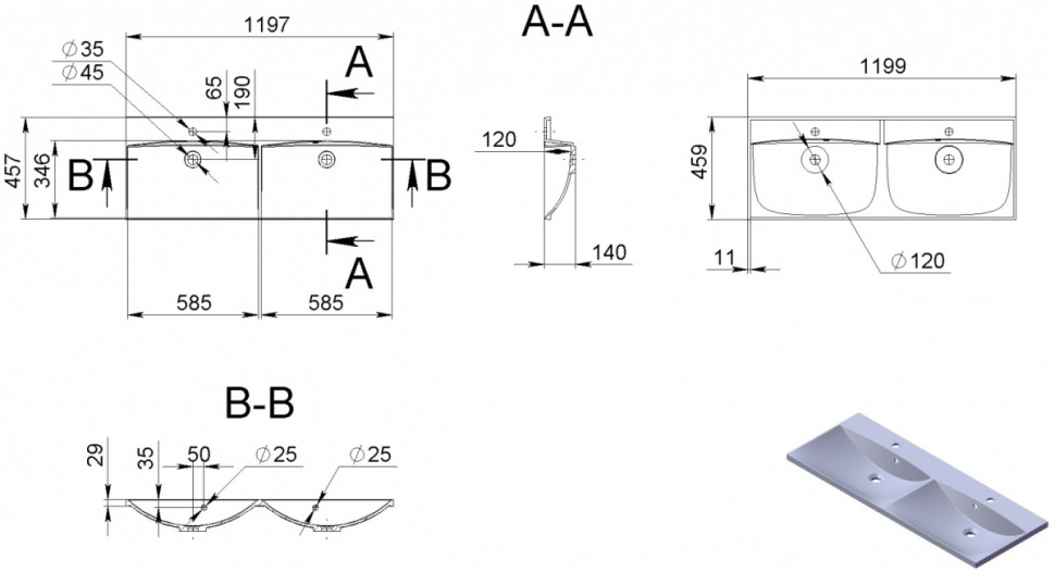 Умывальник Miraggio Ontario 1200 Matt (белый) Умывальник Miraggio Ontario 1200 Matt (белый)