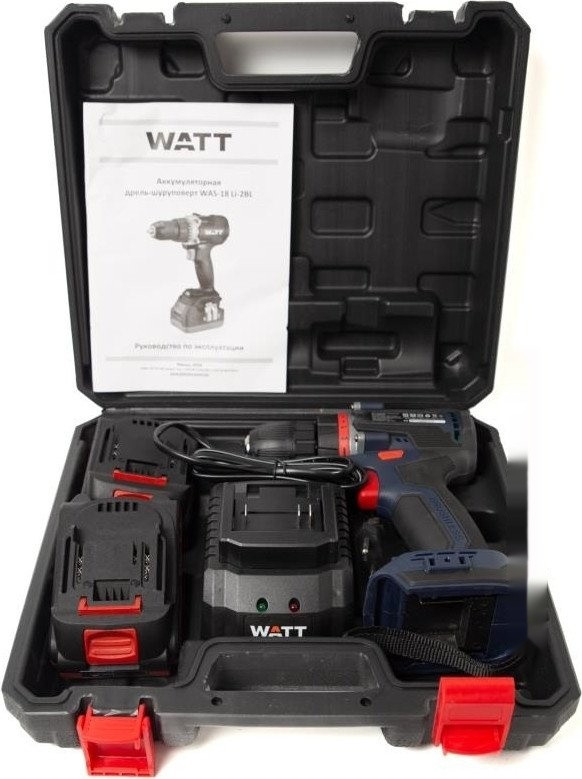Дрель-шуруповерт Watt WAS-18 Li-2BL 1.018.050.00 (с 2-мя АКБ, кейс)
