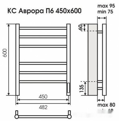 Полотенцесушитель Terminus Аврора электро КС П6 с диммером (450x600, белый) Полотенцесушитель Terminus Аврора электро КС П6 с диммером (450x600, белый)