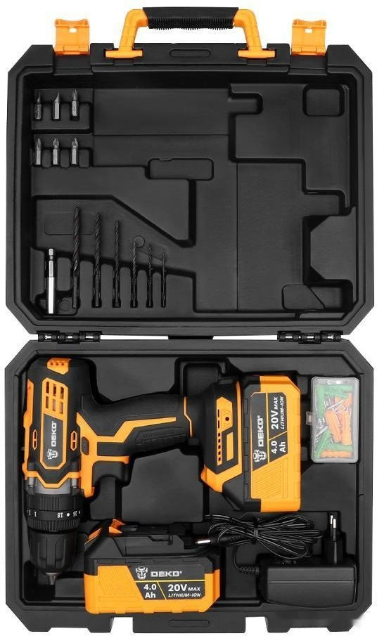 Ударная дрель-шуруповерт Deko DKCD20 Impact 063-4420 (с 2-мя АКБ, кейс) Ударная дрель-шуруповерт Deko DKCD20 Impact 063-4420 (с 2-мя АКБ, кейс)