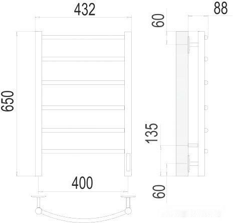 Полотенцесушитель Terminus Классик П6 400x650 электро (хром) Полотенцесушитель Terminus Классик П6 400x650 электро (хром)