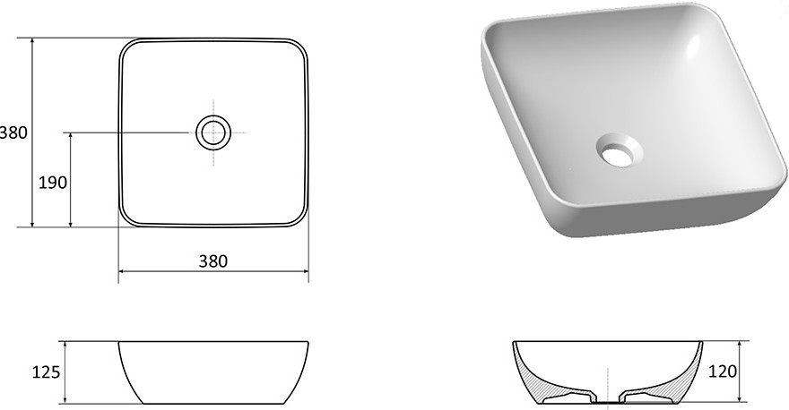 Умывальник Ravak UNI 380 S Slim Умывальник Ravak UNI 380 S Slim