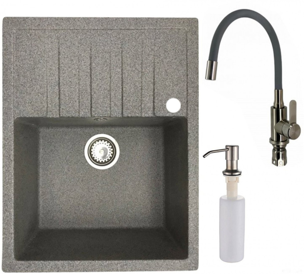 Кухонная мойка БелЭворс Vega R + смеситель W74004-9 + дозатор L405-1 (серый/сатин)