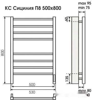 Полотенцесушитель Terminus Сицилия П8 500x800 КС 9005 электро (белый) Полотенцесушитель Terminus Сицилия П8 500x800 КС 9005 электро (белый)