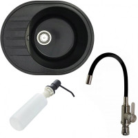 Кухонная мойка БелЭворс New Lux R + смеситель W74004-2 + дозатор L405F (черный)