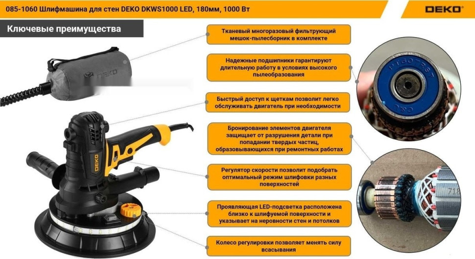 Шлифовальная машина Deko DKWS1000 LED 085-1060