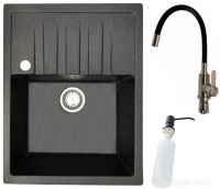 Кухонная мойка БелЭворс Vega L + смеситель W74004-2 + дозатор L405F (черный)