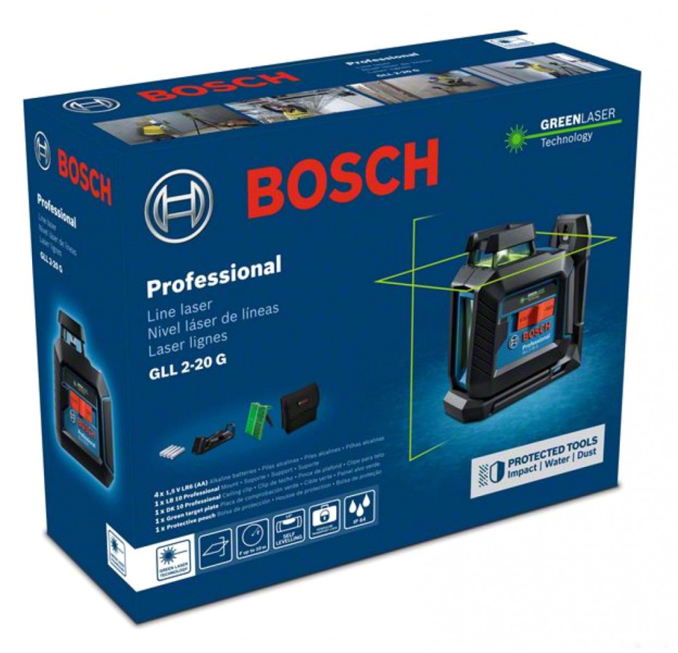 Лазерный нивелир Bosch GLL 2-20 G Professional 0601065000 (сумка, держатель, 4xAA)
