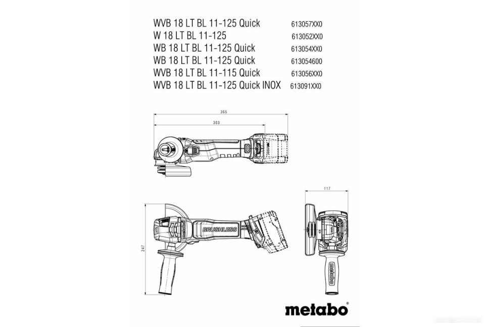 Угловая шлифмашина Metabo WB 18 LT BL 11-125 Quick 613054840 (без АКБ, кейс)