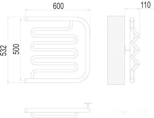 Полотенцесушитель Terminus Фокстрот-Лиана 1" 500x600 бп (хром) Полотенцесушитель Terminus Фокстрот-Лиана 1" 500x600 бп (хром)