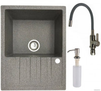 Кухонная мойка БелЭворс Vega L + смеситель W74004-9 + дозатор L405-1 (серый/сатин)