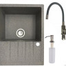 Кухонная мойка БелЭворс Vega L + смеситель W74004-9 + дозатор L405-1 (серый/сатин)