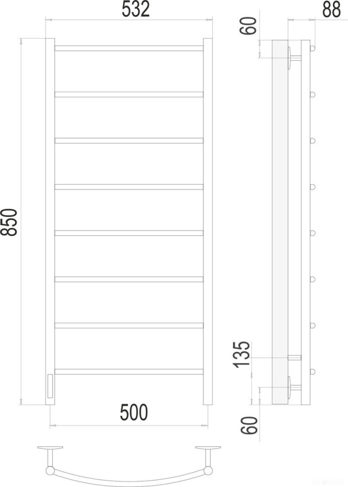 Полотенцесушитель Terminus Классик П8 500x850 бп электро (хром) Полотенцесушитель Terminus Классик П8 500x850 бп электро (хром)