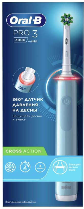 Электрическая зубная щетка Oral-B Pro 3 3000 Cross Action D505.513.3 (голубой) Электрическая зубная щетка Oral-B Pro 3 3000 Cross Action D505.513.3 (голубой)