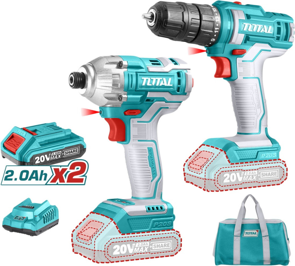 Total TCKLI2016 (шуруповерт, винтоверт, с 2-мя АКБ, сумка)