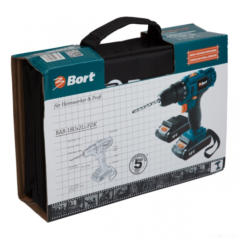 Дрель-шуруповерт BORT BAB-18Ux2Li-FDK (с 2-мя АКБ)