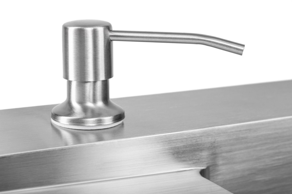 Кухонная мойка Saniteco 6550-L + Spike F9S07000 (хром, с сифоном, дозатором и коландером)