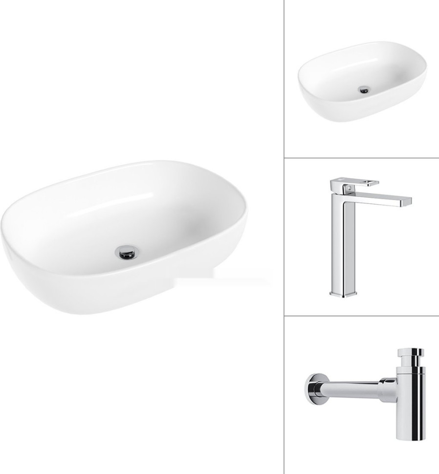 Умывальник Lauter 21836 + Cascade 21СК0655C с сифоном 21635CH (хром)