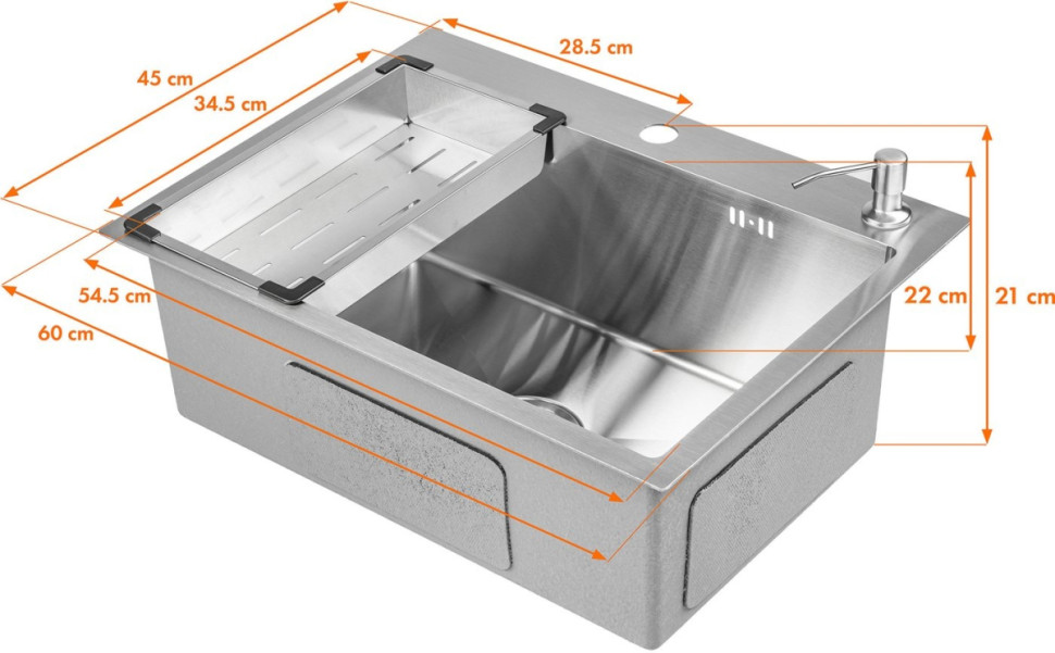 Кухонная мойка Saniteco 6045 + Spike F9S07000 (хром, с сифоном, дозатором и коландером) Кухонная мойка Saniteco 6045 + Spike F9S07000 (хром, с сифоном, дозатором и коландером)
