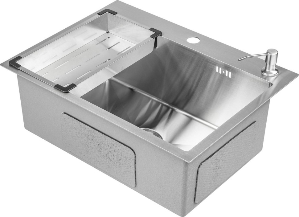 Кухонная мойка Saniteco 6045 + Spike F9S07000 (хром, с сифоном, дозатором и коландером) Кухонная мойка Saniteco 6045 + Spike F9S07000 (хром, с сифоном, дозатором и коландером)