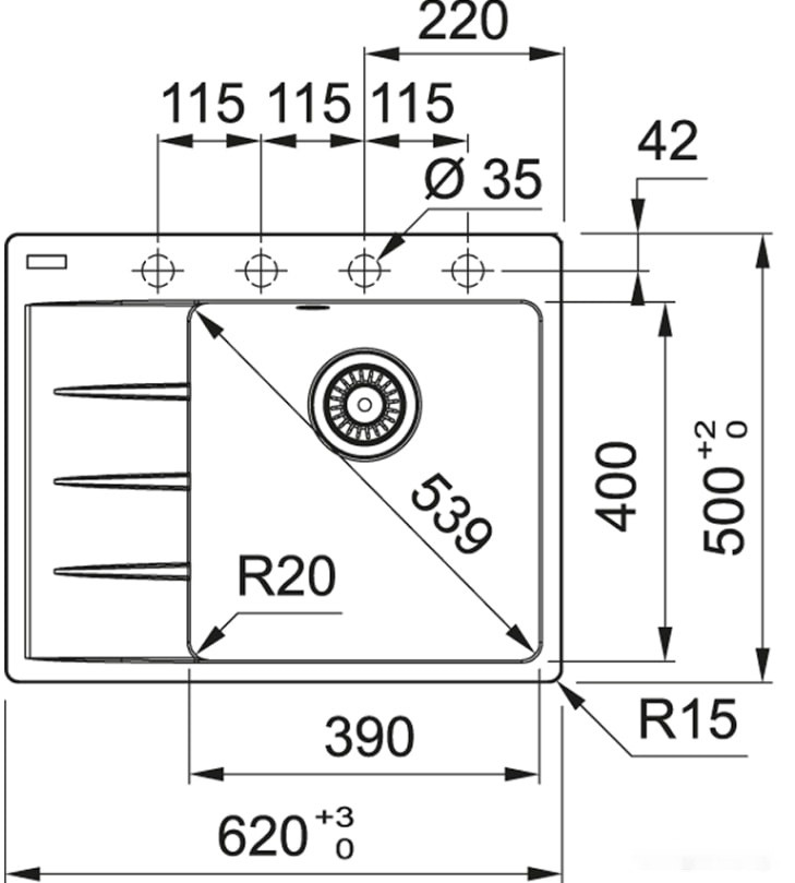 Кухонная мойка Franke Centro CNG 611/211-62 TL (черный, правая) Кухонная мойка Franke Centro CNG 611/211-62 TL (черный, правая)