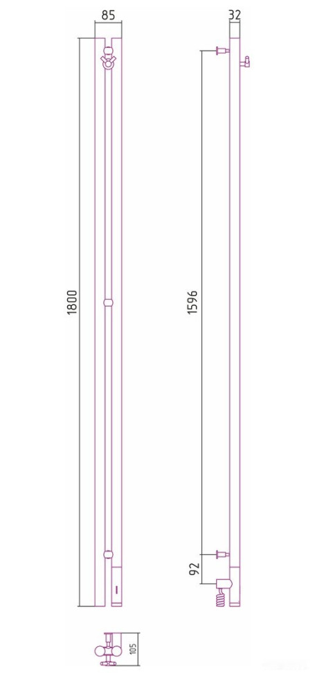 Полотенцесушитель Сунержа Нюанс 3.0 1800 правый 03-5843-1853 Полотенцесушитель Сунержа Нюанс 3.0 1800 правый 03-5843-1853