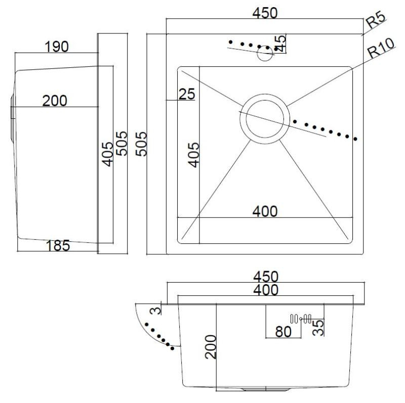 Кухонная мойка ARFEKA AF 450*505 Black PVD Nano Кухонная мойка ARFEKA AF 450*505 Black PVD Nano
