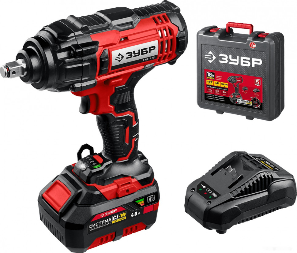 Гайковерт ЗУБР Мастер ГУЛ-410-41 (с 1-м АКБ, кейс)