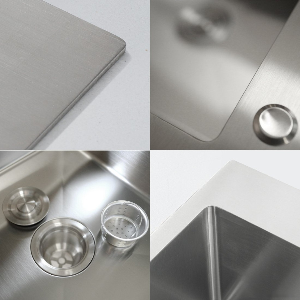 Кухонная мойка AKS Прямоугольная 78x51 левая (сатин никель)