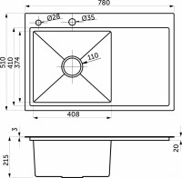Кухонная мойка AKS Прямоугольная 78x51 левая (сатин никель)