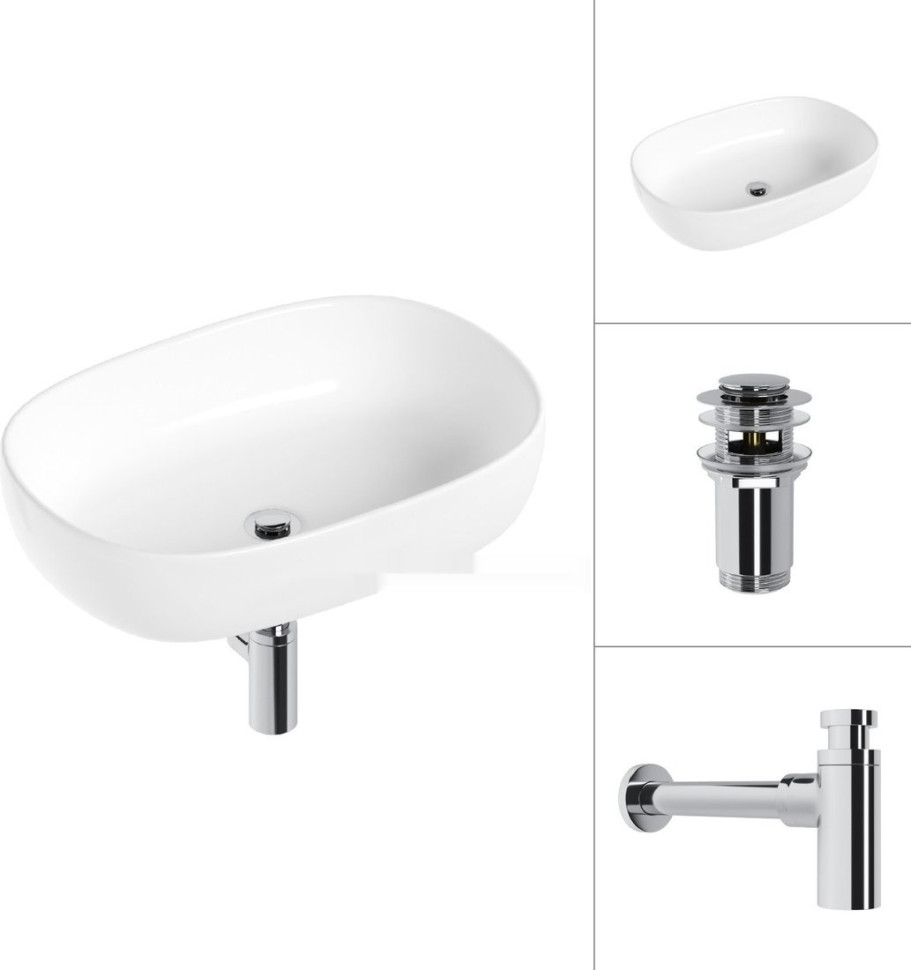 Умывальник Lauter 21836 + клапан 21190CH + сифон 21635CH (хром)