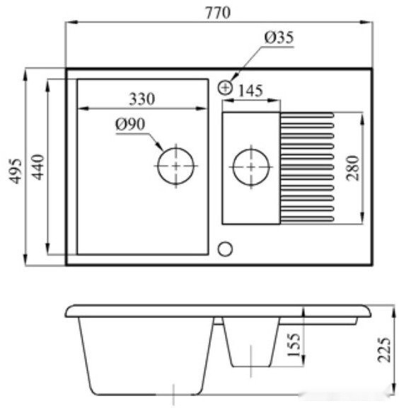Кухонная мойка БелЭворс Forma L + смеситель W74004-2 + дозатор L405F (черный)
