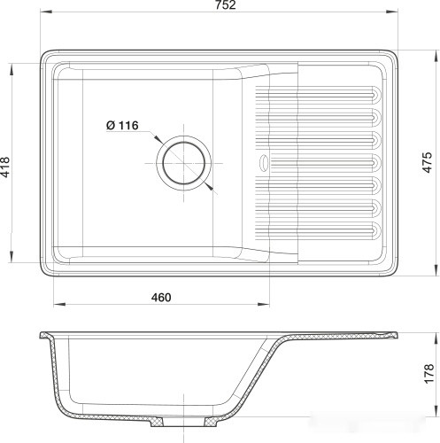 Кухонная мойка GranFest QUARZ GF-ZW72 (серый)