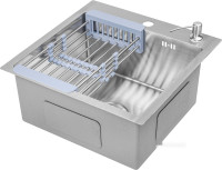 Кухонная мойка Saniteco 4848 + Spike F9S07000 (хром, с сифоном, дозатором и коландером)