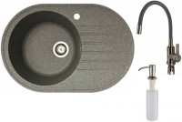 Кухонная мойка БелЭворс Rondo L + смеситель W74004-9 + дозатор L405-1 (серый/сатин)