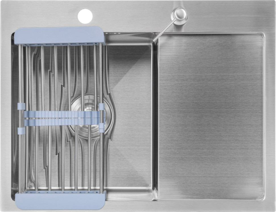 Кухонная мойка Saniteco 6550-L + Spike F9S07011 (сатин, с сифоном, дозатором и коландером)