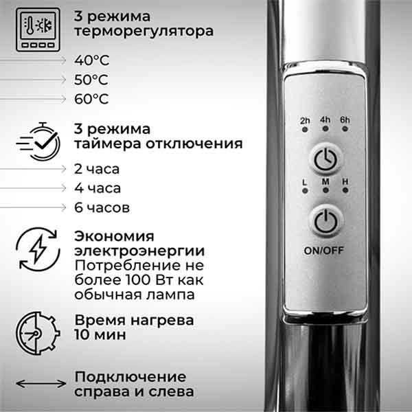 Полотенцесушитель Маргроид Ferrum Cook СНШ 18*40 Графит, скрытого монтажа, таймер слева