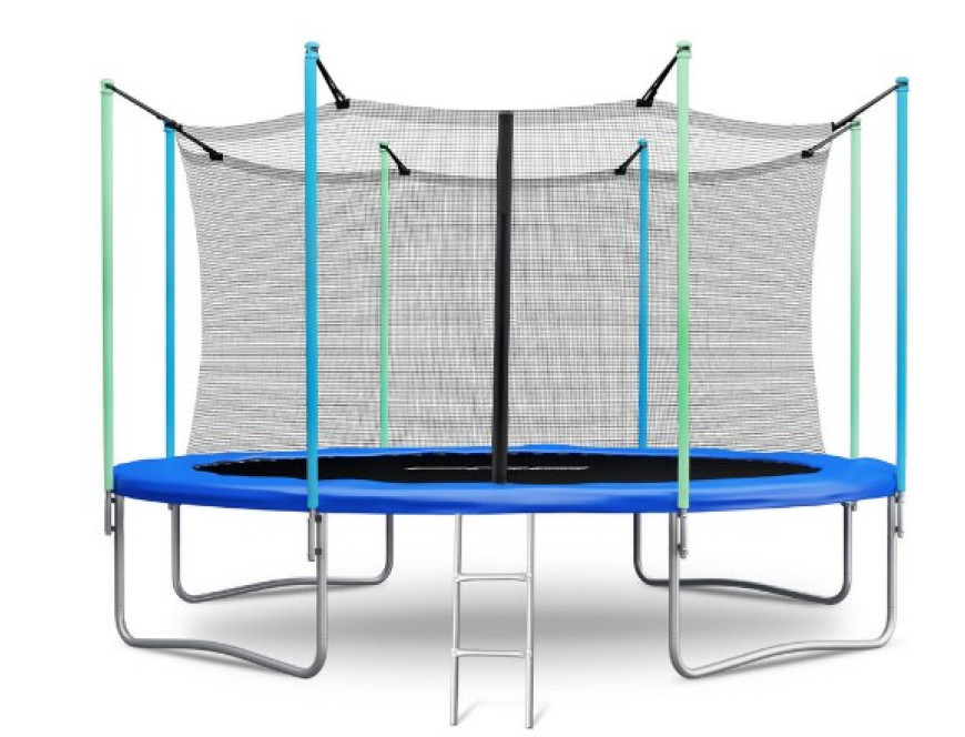 Батут Atlas Sport 374 см - 12 ft (с лестницей, внутренняя сетка, синий)