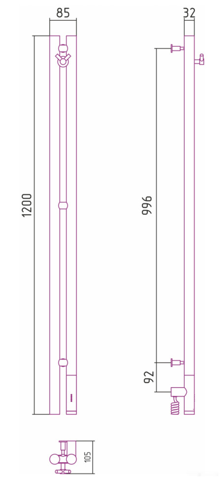 Полотенцесушитель Сунержа Нюанс 3.0 1200 правый 00-5843-1253 Полотенцесушитель Сунержа Нюанс 3.0 1200 правый 00-5843-1253